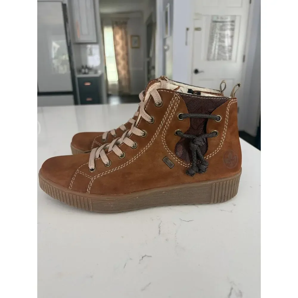Reiker Tex cognac ankle boots sz 40 zip up comfort Nubuck outdoors gorpcore